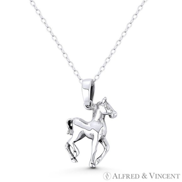 Colt / Foal Young Horse Baby Animal Charm in Oxidized .925 Sterling Silver - Picture 1 of 1